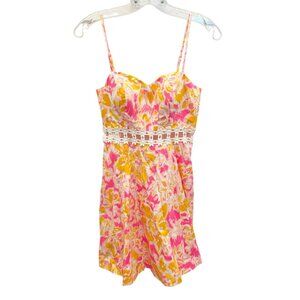 Lilly Pulitzer Lenore A-Line Cut Out Dress Pink Orange Pockets - Size 0